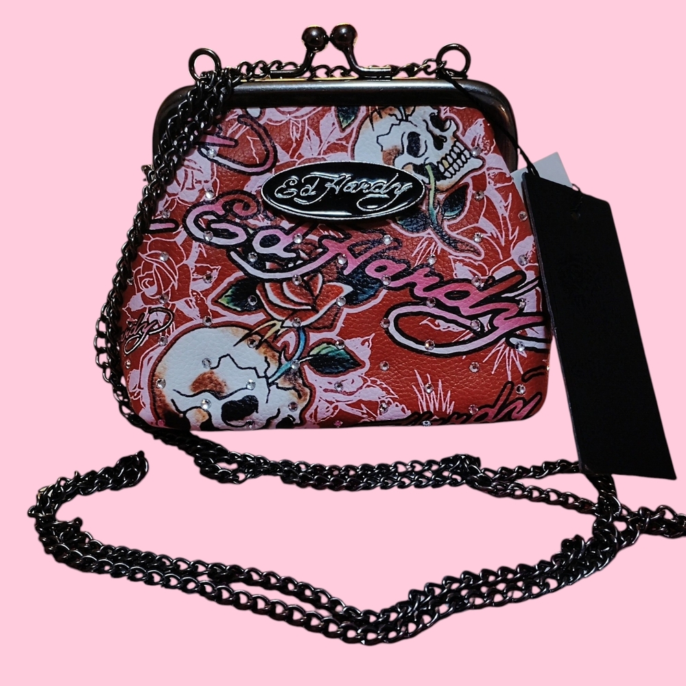 Ed Hardy Red and White Skull Clutch